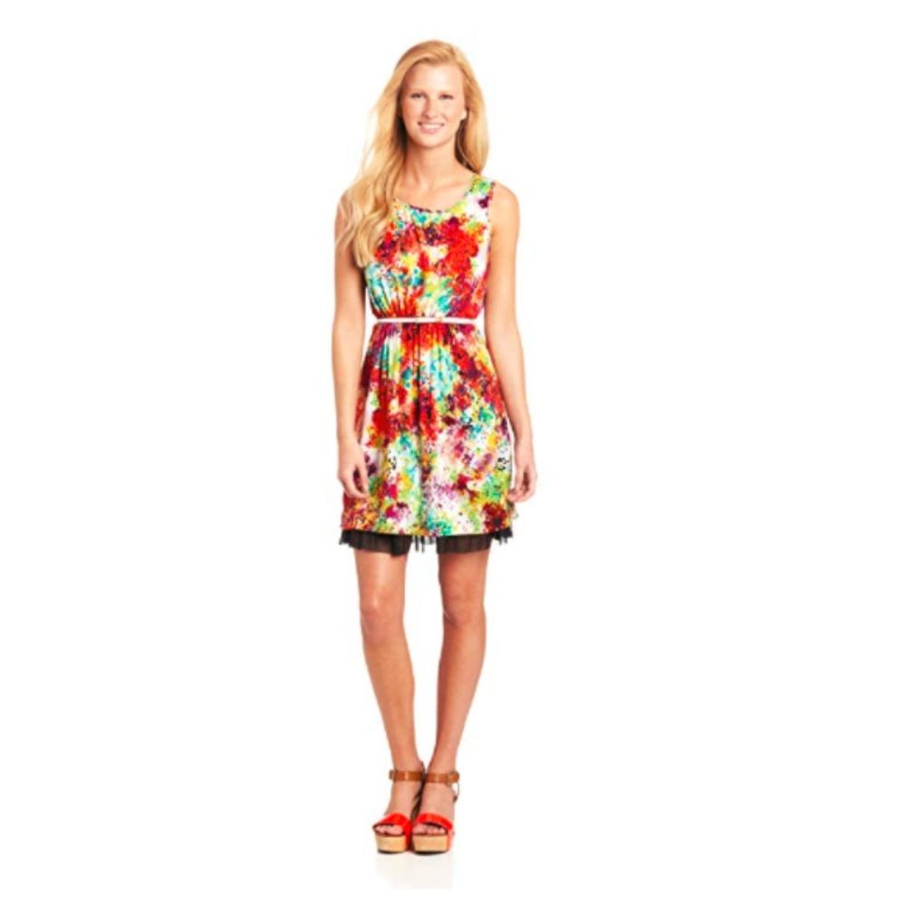 Belted Lace Trim Mini Dress